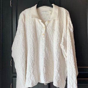 Express Tricot Off White Vintage Chunky Knit V-neck Sweater